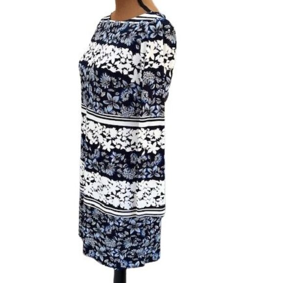 Eliza J. Long Sleeve Blue and White Floral Shift Dress – Size 6 - Picture 3 of 7